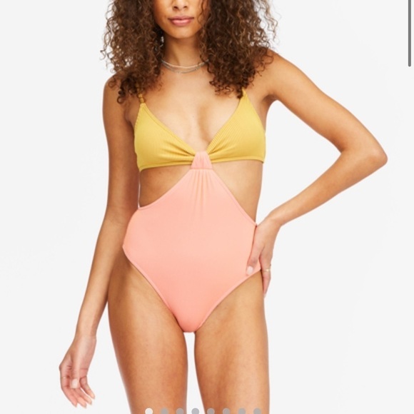 NEW Billabong Hi Life Freya One Piece Swimsuit Yellow Pink Size Large NWT - Picture 1 of 8